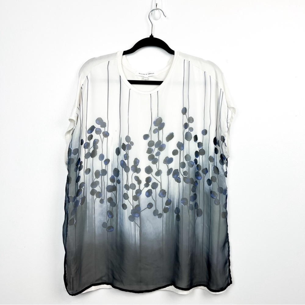 Willow & Thread Short Sleeve White Layered Blouse with Blue Grey Pattern